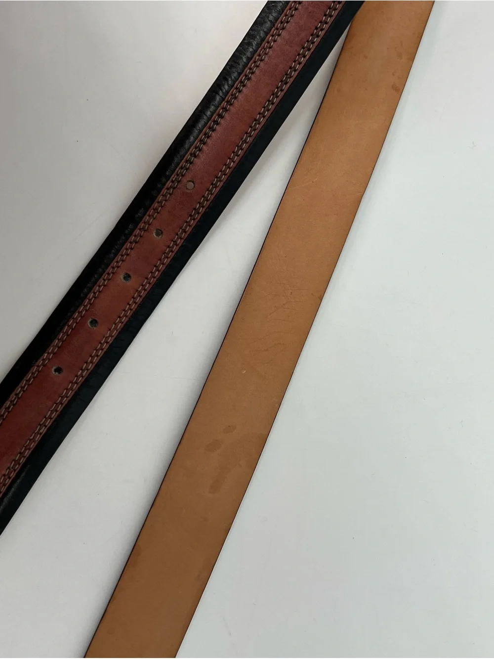 Two-Tone Brown Black Men’s Leather Belt with Polished Buckle 48 Paul Frederick